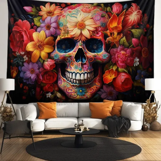 Halloween Skeleton Day of Dead Hanging Tapestry Wall Art Large Tapestry Mural Decor Photograph Backdrop Blanket Curtain Home Bedroom Living Room Decorations