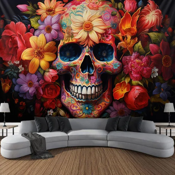 Halloween Skeleton Day of Dead Hanging Tapestry Wall Art Large Tapestry Mural Decor Photograph Backdrop Blanket Curtain Home Bedroom Living Room Decorations