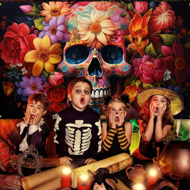 Halloween Skeleton Day of Dead Hanging Tapestry Wall Art Large Tapestry Mural Decor Photograph Backdrop Blanket Curtain Home Bedroom Living Room Decorations