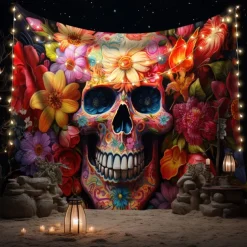 Halloween Skeleton Day of Dead Hanging Tapestry Wall Art Large Tapestry Mural Decor Photograph Backdrop Blanket Curtain Home Bedroom Living Room Decorations