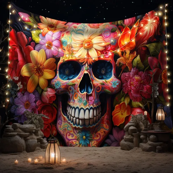 Halloween Skeleton Day of Dead Hanging Tapestry Wall Art Large Tapestry Mural Decor Photograph Backdrop Blanket Curtain Home Bedroom Living Room Decorations