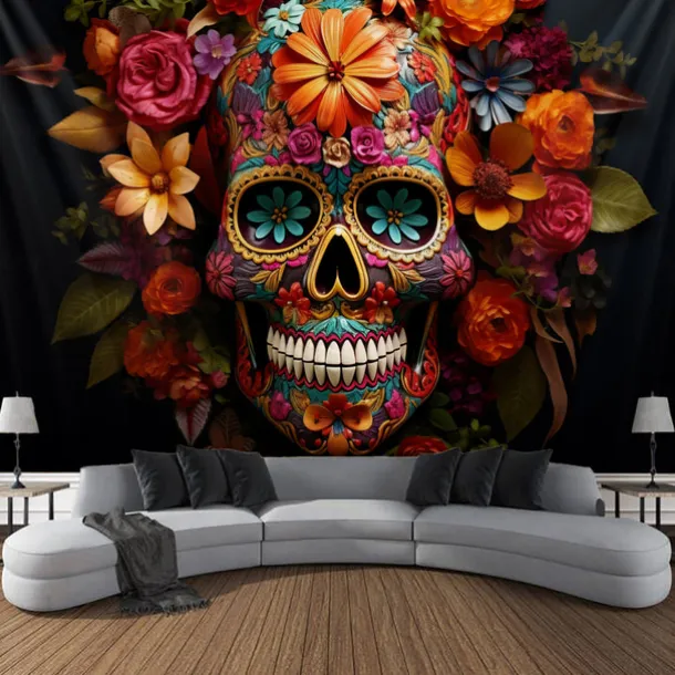 Halloween Skeleton Day of Dead Hanging Tapestry Wall Art Large Tapestry Mural Decor Photograph Backdrop Blanket Curtain Home Bedroom Living Room Decorations
