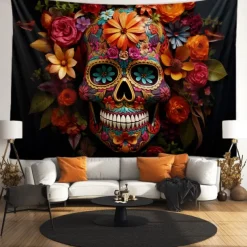 Halloween Skeleton Day of Dead Hanging Tapestry Wall Art Large Tapestry Mural Decor Photograph Backdrop Blanket Curtain Home Bedroom Living Room Decorations