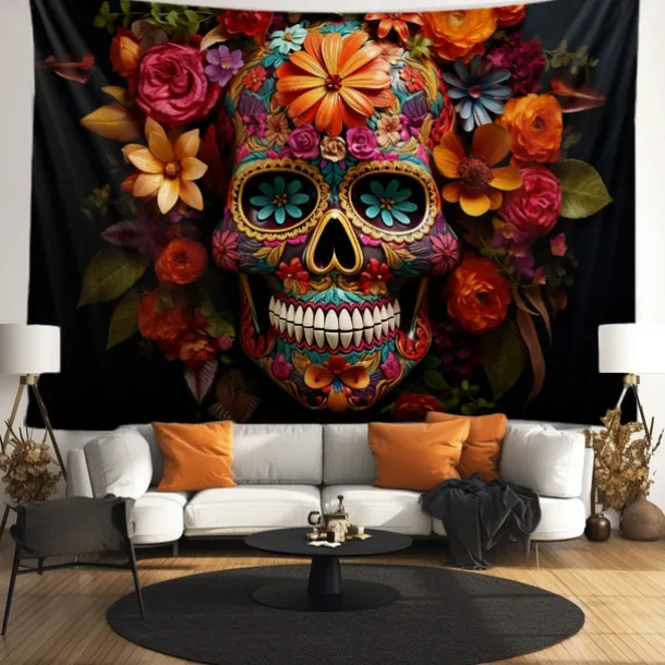 Halloween Skeleton Day of Dead Hanging Tapestry Wall Art Large Tapestry Mural Decor Photograph Backdrop Blanket Curtain Home Bedroom Living Room Decorations