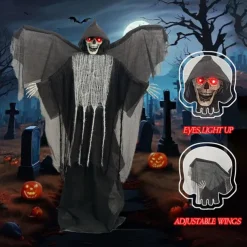 Halloween Skeleton Hanging Ghost Decorations, Grim Reaper Halloween Props with Sound Activated, Decorative Ghost to Hhang for Outdoor Yard, Haunted House