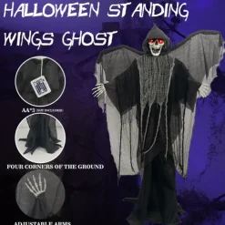 Halloween Skeleton Hanging Ghost Decorations, Grim Reaper Halloween Props with Sound Activated, Decorative Ghost to Hhang for Outdoor Yard, Haunted House