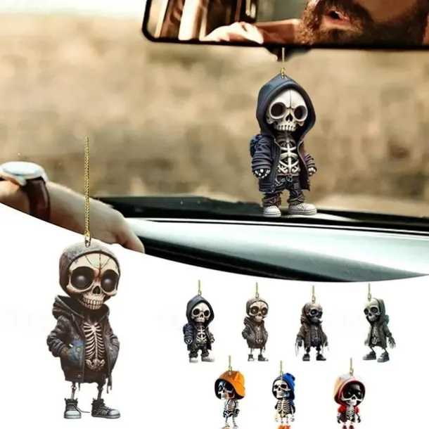 Halloween Skeleton Pendant, Car Rearview Mirror Ornament, Acrylic Car Suspension Interior Decoration Pendant