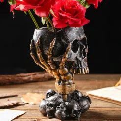 Halloween Skeleton Skull Head Flower Pot Nordic Modern Home Decoration Personalized Damaged Old Shackles Skull Head Resin Crafts Halloween Ghost Head Bone Gift Scene Decoration Photography Props 1PC