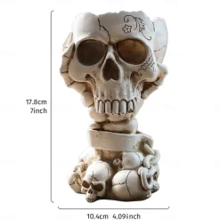 Halloween Skeleton Skull Head Flower Pot Nordic Modern Home Decoration Personalized Damaged Old Shackles Skull Head Resin Crafts Halloween Ghost Head Bone Gift Scene Decoration Photography Props 1PC