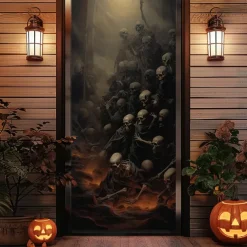 Halloween Skeletons Door Covers Door Tapestry Door Curtain Decoration Backdrop Door Banner for Front Door Farmhouse Holiday Party Decor Supplies