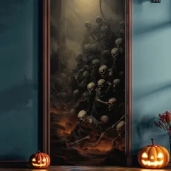 Halloween Skeletons Door Covers Door Tapestry Door Curtain Decoration Backdrop Door Banner for Front Door Farmhouse Holiday Party Decor Supplies