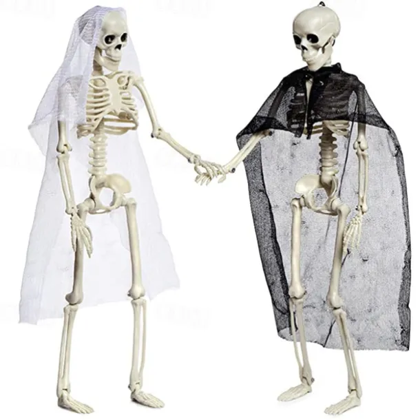 Halloween Skeletons, Full Body Posable Joints Skeletons for Halloween Decoration Bride Groom Halloween Party Favors Haunted House Accessories Indoor Outdoor Spooky Scene Decoration