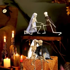 Halloween Skeletons, Full Body Posable Joints Skeletons for Halloween Decoration Bride Groom Halloween Party Favors Haunted House Accessories Indoor Outdoor Spooky Scene Decoration