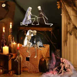 Halloween Skeletons, Full Body Posable Joints Skeletons for Halloween Decoration Bride Groom Halloween Party Favors Haunted House Accessories Indoor Outdoor Spooky Scene Decoration
