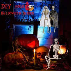 Halloween Skeletons, Full Body Posable Joints Skeletons for Halloween Decoration Bride Groom Halloween Party Favors Haunted House Accessories Indoor Outdoor Spooky Scene Decoration