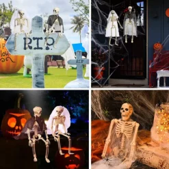 Halloween Skeletons, Full Body Posable Joints Skeletons for Halloween Decoration Bride Groom Halloween Party Favors Haunted House Accessories Indoor Outdoor Spooky Scene Decoration