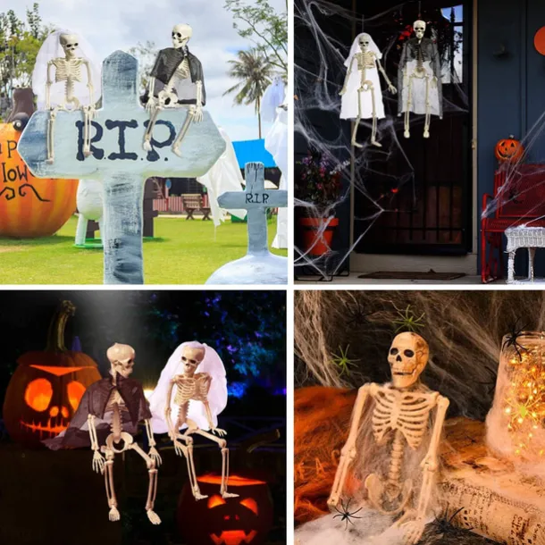 Halloween Skeletons, Full Body Posable Joints Skeletons for Halloween Decoration Bride Groom Halloween Party Favors Haunted House Accessories Indoor Outdoor Spooky Scene Decoration