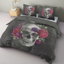 Halloween Skull Duvet Cover Set - Spooky and Stylish Skull Design - Includes Duvet Cover and Pillowcases - Soft and Cozy Fabric - Perfect for Adding a Halloween Vibe to Your Bedroom