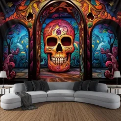 Halloween Skull Hanging Tapestry Day of Dead Mexican Wall Art Large Tapestry Mural Decor Photograph Backdrop Blanket Curtain Home Bedroom Living Room Decoration