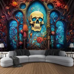 Halloween Skull Hanging Tapestry Day of Dead Mexican Wall Art Large Tapestry Mural Decor Photograph Backdrop Blanket Curtain Home Bedroom Living Room Decoration