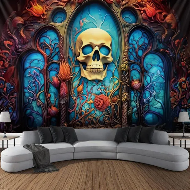 Halloween Skull Hanging Tapestry Day of Dead Mexican Wall Art Large Tapestry Mural Decor Photograph Backdrop Blanket Curtain Home Bedroom Living Room Decoration