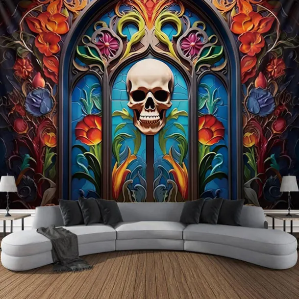 Halloween Skull Hanging Tapestry Day of Dead Mexican Wall Art Large Tapestry Mural Decor Photograph Backdrop Blanket Curtain Home Bedroom Living Room Decoration