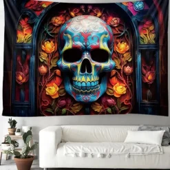 Halloween Skull Hanging Tapestry Day of Dead Mexican Wall Art Large Tapestry Mural Decor Photograph Backdrop Blanket Curtain Home Bedroom Living Room Decoration