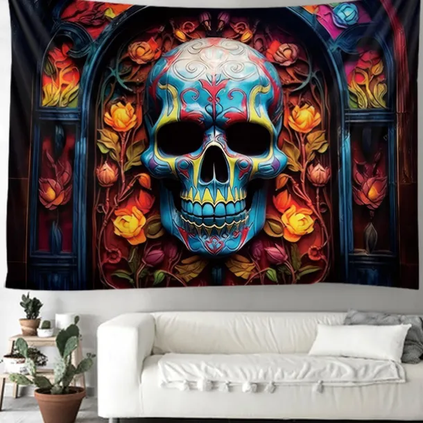 Halloween Skull Hanging Tapestry Day of Dead Mexican Wall Art Large Tapestry Mural Decor Photograph Backdrop Blanket Curtain Home Bedroom Living Room Decoration