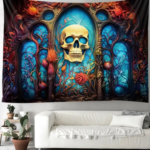 Halloween Skull Hanging Tapestry Day of Dead Mexican Wall Art Large Tapestry Mural Decor Photograph Backdrop Blanket Curtain Home Bedroom Living Room Decoration