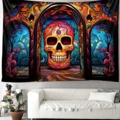 Halloween Skull Hanging Tapestry Day of Dead Mexican Wall Art Large Tapestry Mural Decor Photograph Backdrop Blanket Curtain Home Bedroom Living Room Decoration