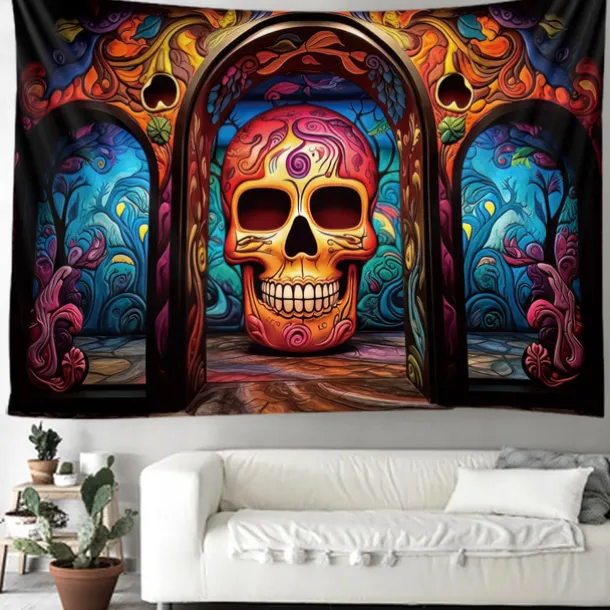 Halloween Skull Hanging Tapestry Day of Dead Mexican Wall Art Large Tapestry Mural Decor Photograph Backdrop Blanket Curtain Home Bedroom Living Room Decoration