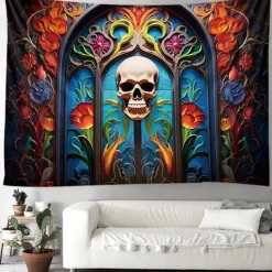 Halloween Skull Hanging Tapestry Day of Dead Mexican Wall Art Large Tapestry Mural Decor Photograph Backdrop Blanket Curtain Home Bedroom Living Room Decoration