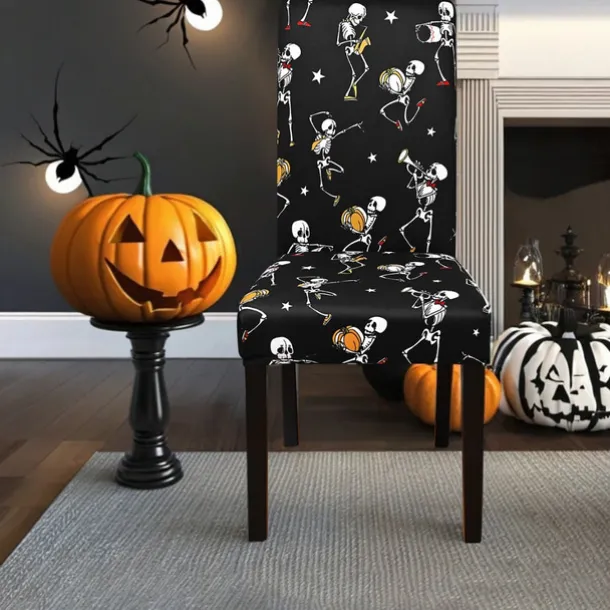 Halloween Skull Pattern Dining Chair Cover Festival Table Decor Dress-up Props For Decoration