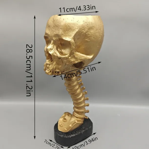 Halloween Skull Planter & Spine Stand, Resin Skull Head Flower Succulent Cactus Planter Pots,or Home Office Desk Decorations Halloween Scene Statue Sculpture Decorations