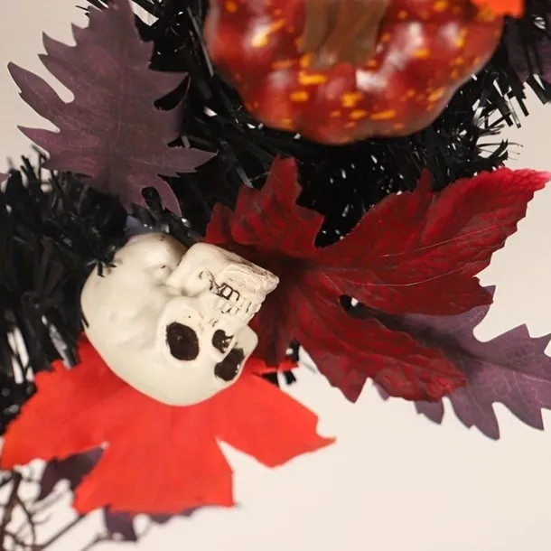 Halloween Skull Pvc With Lights Wreath Artificial Fall Wreath With Maple Leaf Pumpkin Berries, Thanksgiving Wall Garden Hanging Decoration 17.8 Inch Halloween Skull Wreath Horror Wreath Halloween Prop Decoration