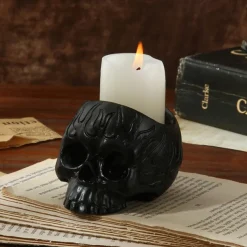 Halloween Skull Resin Candle Holder - Skeleton Candlestick Halloween Decoration (Not Include Cande)