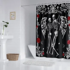 Halloween Skull Shower Curtain, Modern Machine Washable Waterproof Polyester Fabric for Bathroom Decor Bathtub with 12 Hooks