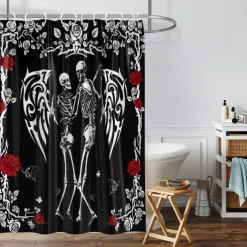 Halloween Skull Shower Curtain, Modern Machine Washable Waterproof Polyester Fabric for Bathroom Decor Bathtub with 12 Hooks