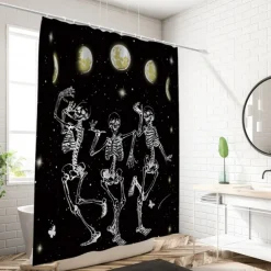 Halloween Skull Shower Curtain, Modern Machine Washable Waterproof Polyester Fabric for Bathroom Decor Bathtub with 12 Hooks