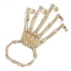 Halloween Skull Skeleton Hand Bracelet with Finger Ring Chain Gothic Bone Joint Jewelry Accessory Gift