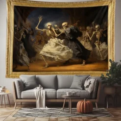 Halloween Skull Skeleton Party Hanging Tapestry Wall Art Large Tapestry Mural Decor Photograph Backdrop Blanket Curtain Home Bedroom Living Room