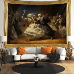 Halloween Skull Skeleton Party Hanging Tapestry Wall Art Large Tapestry Mural Decor Photograph Backdrop Blanket Curtain Home Bedroom Living Room