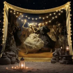 Halloween Skull Skeleton Party Hanging Tapestry Wall Art Large Tapestry Mural Decor Photograph Backdrop Blanket Curtain Home Bedroom Living Room