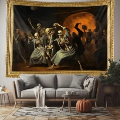 Halloween Skull Skeleton Party Hanging Tapestry Wall Art Large Tapestry Mural Decor Photograph Backdrop Blanket Curtain Home Bedroom Living Room