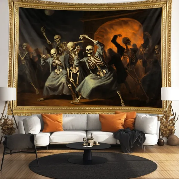 Halloween Skull Skeleton Party Hanging Tapestry Wall Art Large Tapestry Mural Decor Photograph Backdrop Blanket Curtain Home Bedroom Living Room