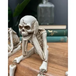 Halloween Skull Statues, Resin Skeleton Shelf Sitters, Sitting Figurines for Home Bookshelf and Table Edge, Decorative Crafts Ornaments for Skeleton Lovers