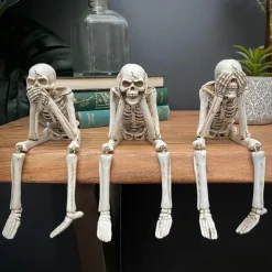 Halloween Skull Statues, Resin Skeleton Shelf Sitters, Sitting Figurines for Home Bookshelf and Table Edge, Decorative Crafts Ornaments for Skeleton Lovers