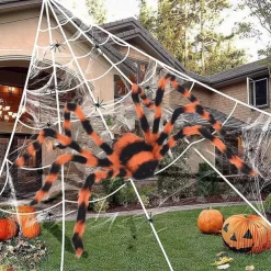 Halloween Spider Decoration Halloween Hairy Spider with Eyes Realistic White Spider Props for Haunted Houses Gardens