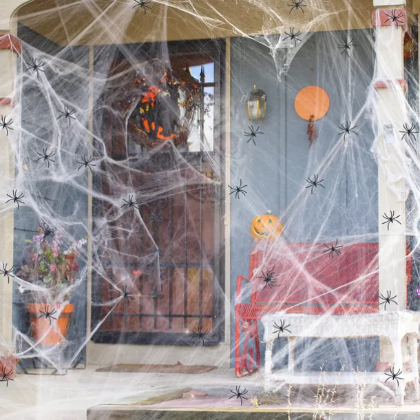 Halloween Spider Webs Decorations with Extra Fake Spiders, Super Stretchy Cobwebs for Halloween decor Indoor and Outdoor