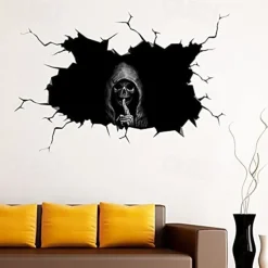 Halloween Sticker Scary Horror Skeleton Head Adhesive Motorcycle Sticker Car Decal Disposable Luggage Adhesive